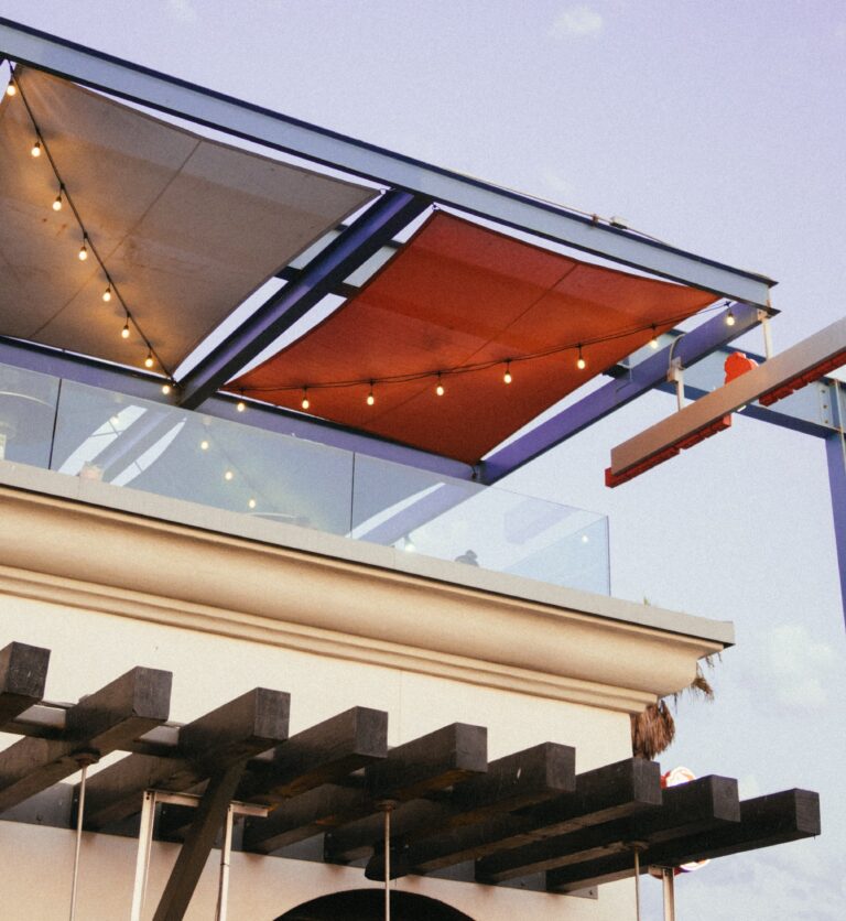 Metal canopy over entrance