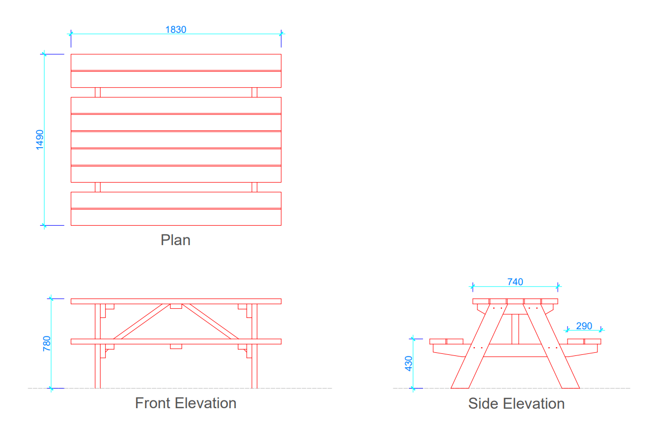 Picnic Table (4 Seater) (Dimensions & Free Dwg.) Layak Architect