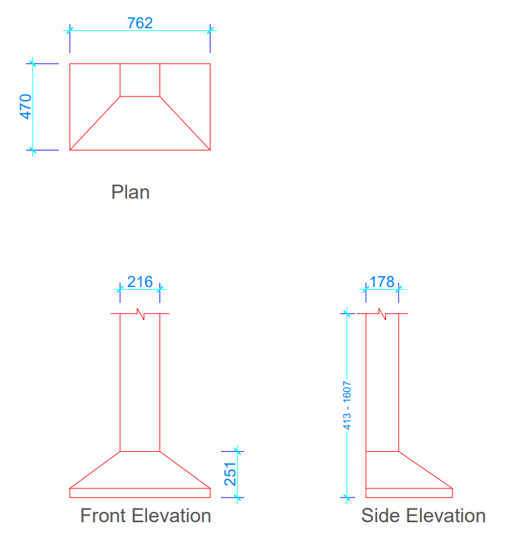 Wall Mount Pyramid Chimney Hood (Dimensions) - Layak Architect