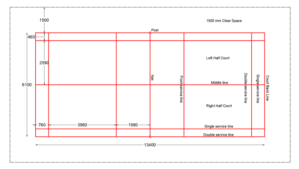 Badminton Court (Standard dimensions Drawing) Layak Architect
