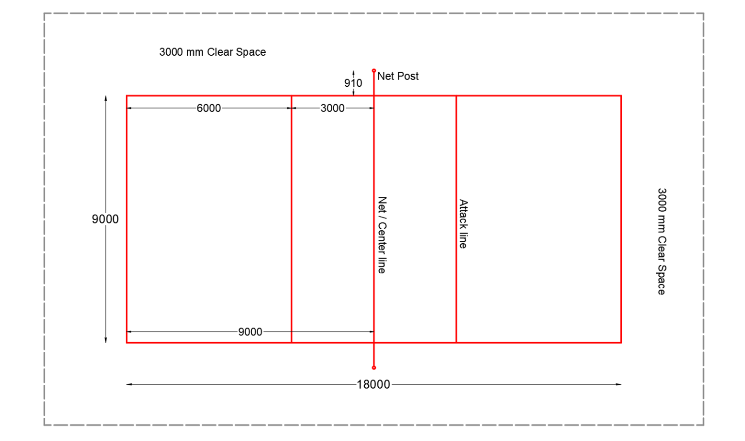 Dimensions of Volleyball Court (Free Dwg.) - Layak Architect