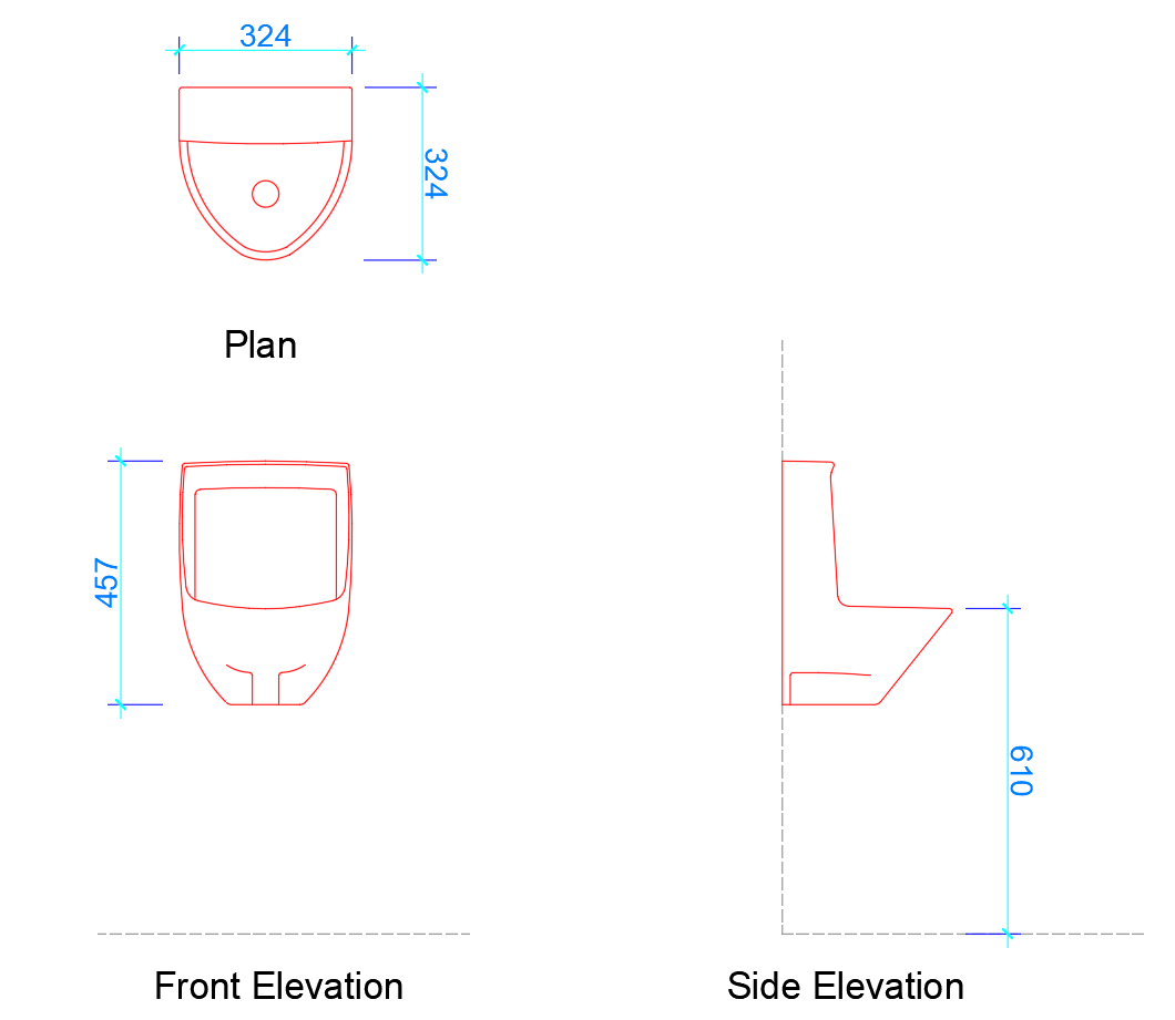 Flat Back Urinal Dimensions in mm ( Download FREE Dwg.) Layak Architect