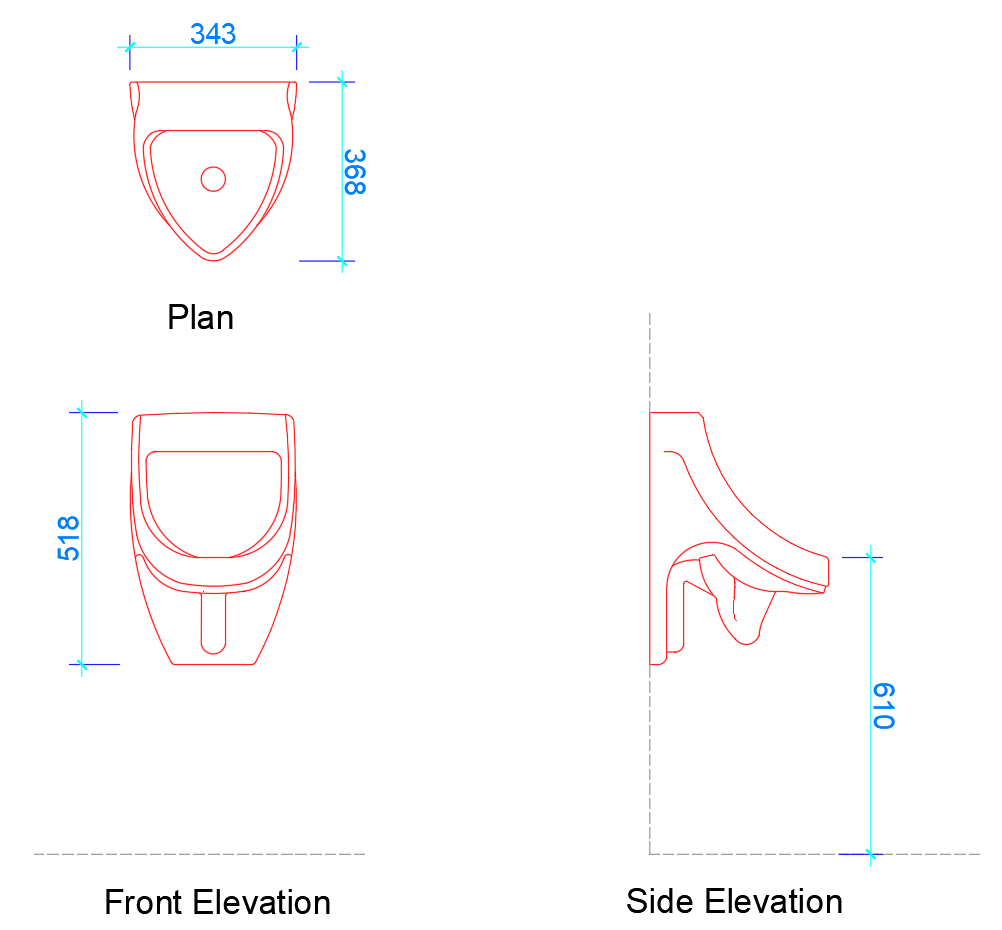 urinal dimensions plan view