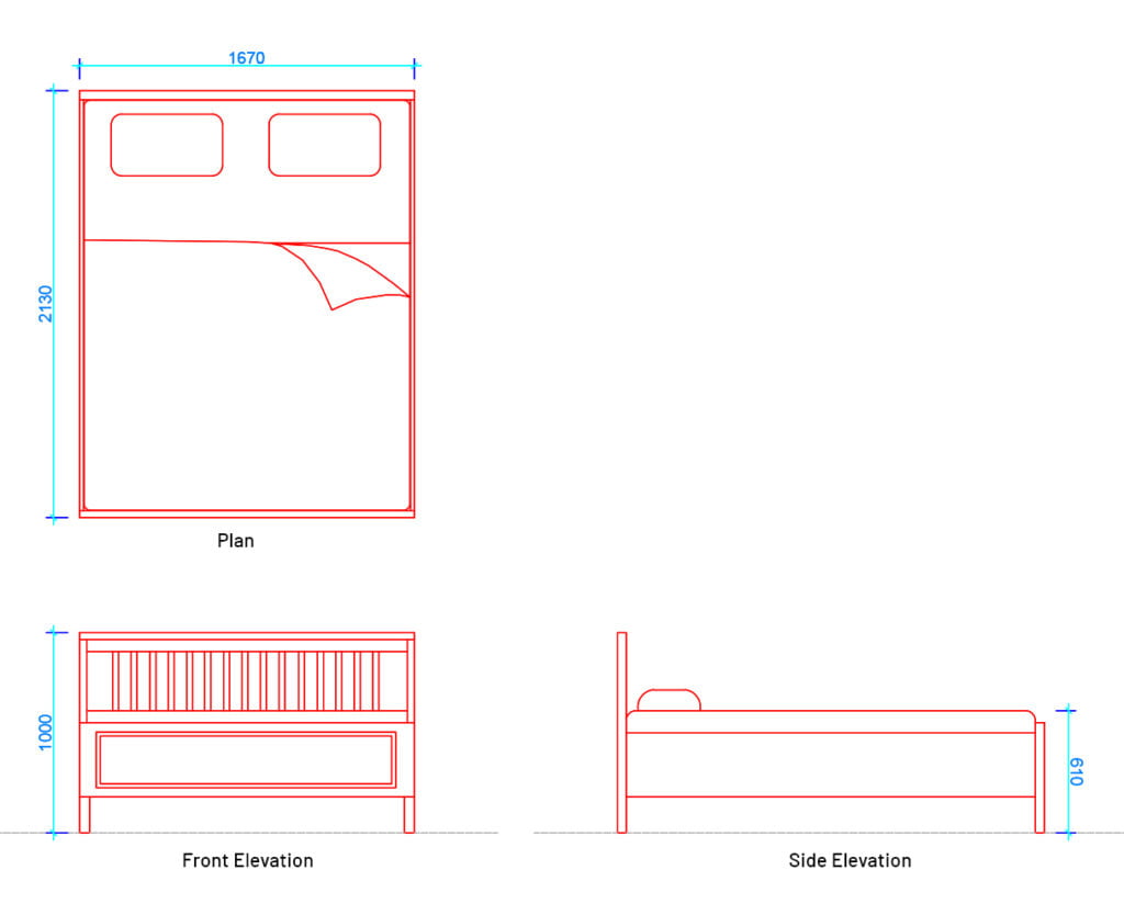 Normal Bed Up View Normal Bed (Dimensions & Free Dwg.) - Layak Architect
