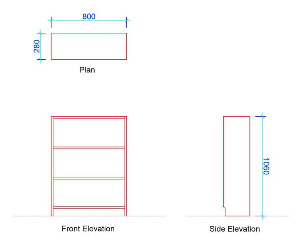 Dimensions of Bookcase in mm (Download Free Dwg.) - Layak Architect