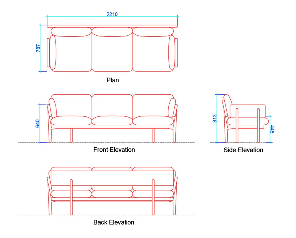 Three Seater Sofa Dimensions Free Dwg. Layak Architect