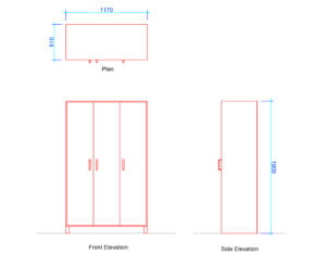 Triple Door Wardrobe (Dimensions in mm &amp; Free Dwg.) - Layak Architect