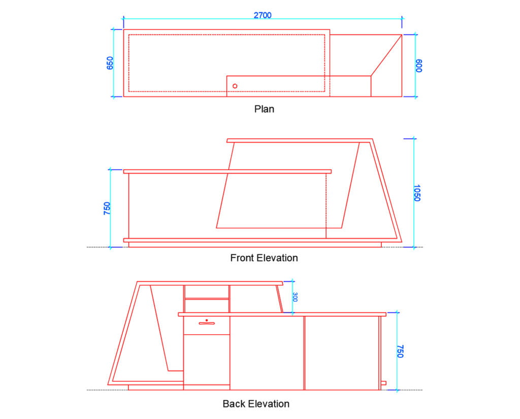 reception table plan and elevation with dimensions