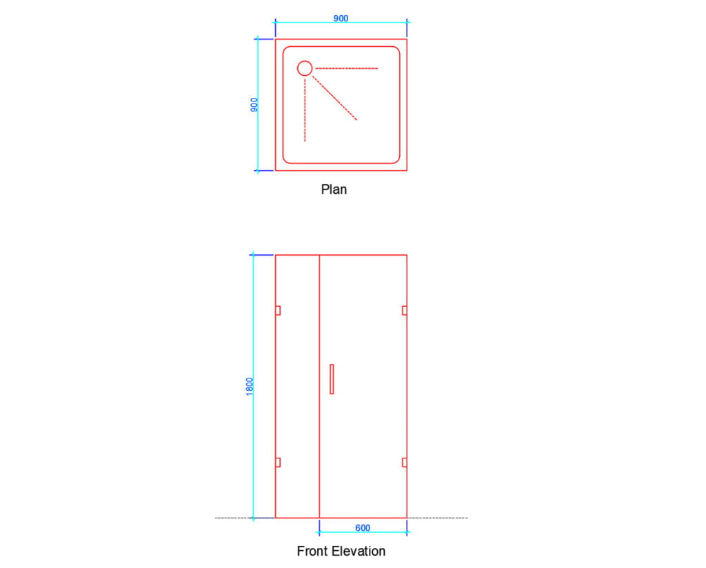 shower area plan and elevation with dimensions