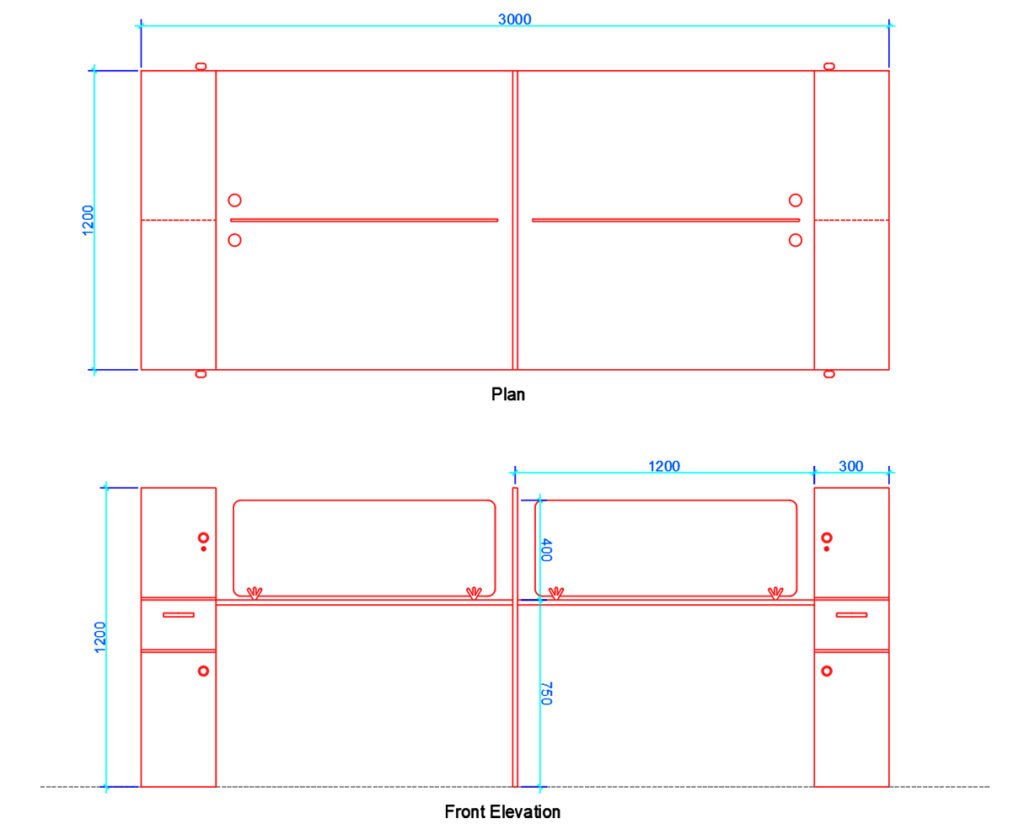 Office Workstation (4 Seater) (dimensions & Free Dwg.) - Layakarchitect