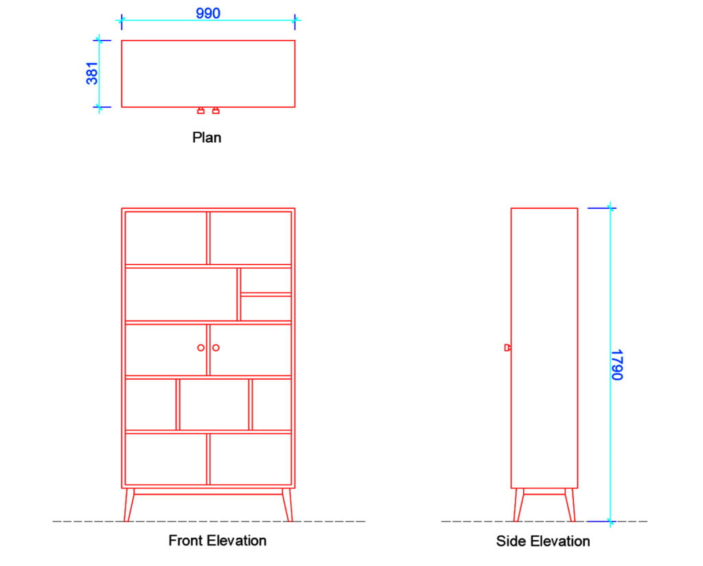 Bookcase Dimensions in mm (Download & Free Dwg.) - Layak Architect